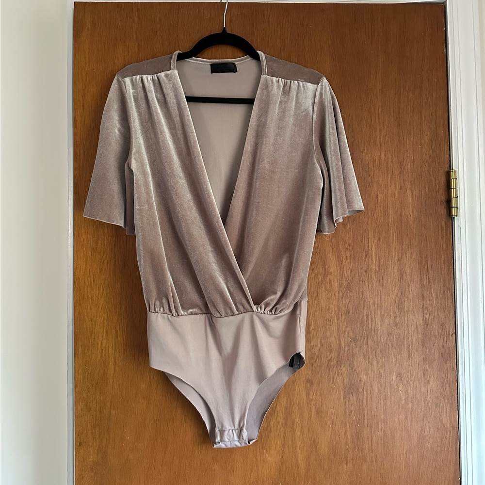 Elegant Taupe Velvet Bodysuit